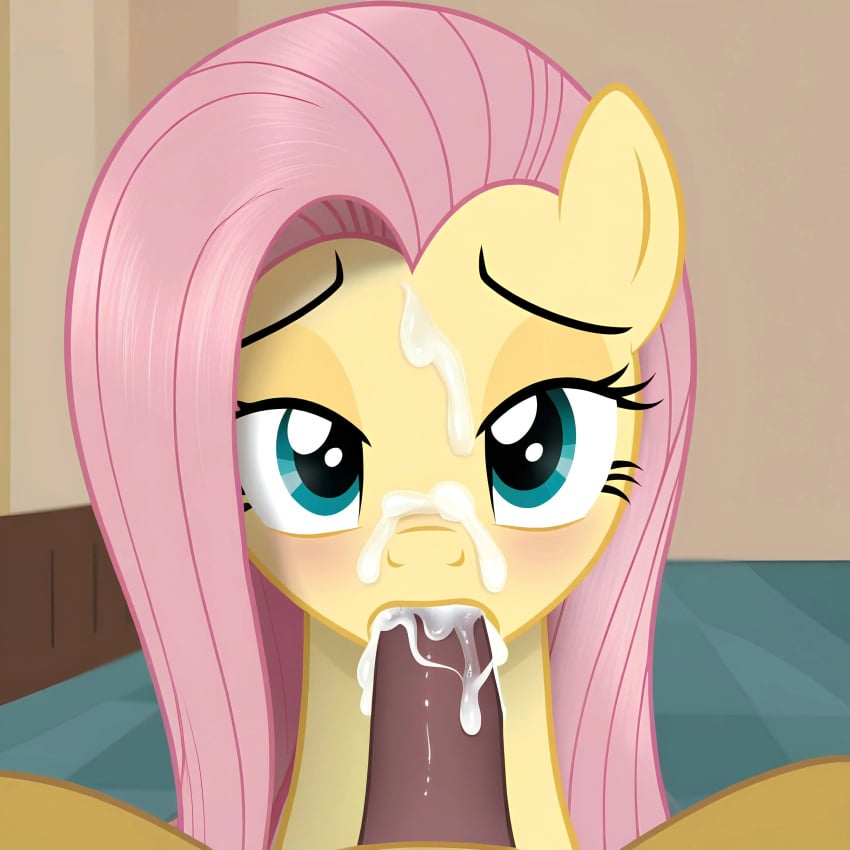 ai_generated cum cum_in_mouth cum_on_face fluttershy_(mlp) friendship_is_magic hasbro my_little_pony my_little_pony_friendship_is_magic tagme