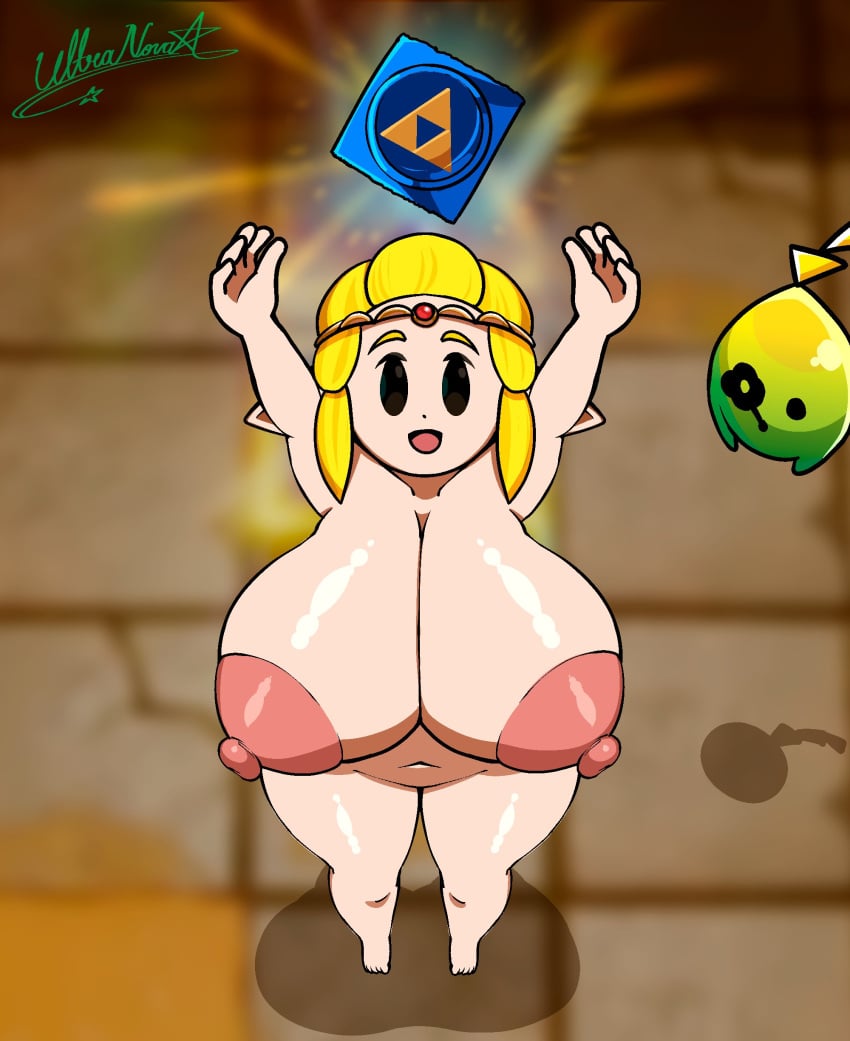 1girls 1other alternate_version_available areolae barefoot big_breasts blonde_hair breasts completely_nude completely_nude_female condom condom_wrapper female full_body item naked naked_female nippled nude nude_female open_mouth open_smile presenting princess_zelda smile textless the_legend_of_zelda:_echoes_of_wisdom tri_(zelda) ultrabignova zelda_(echoes_of_wisdom)