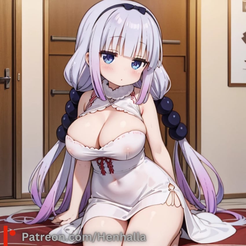 1girls ai_generated big_breasts blue_eyes breasts dress henhalla kanna_kamui solo solo_female young younger_female