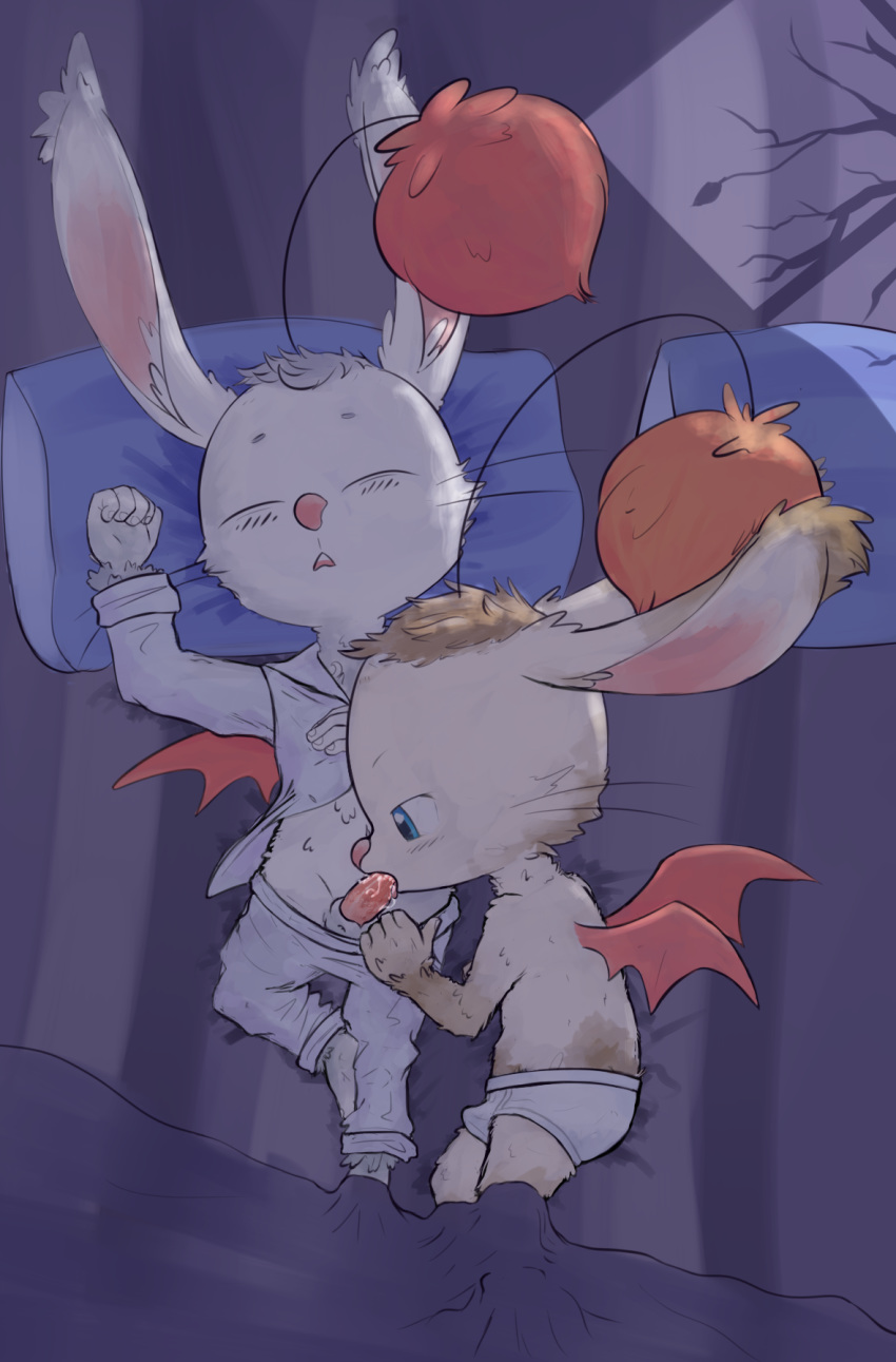 a6p bulge cum duo final_fantasy male moogle navel oral pajamas penis sex sleeping square_enix underwear yaoi