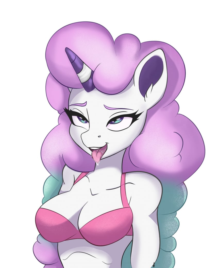 ahe_gao alpha_channel anthro big_breasts big_hair bra breasts clothing female furryfantan galarian_form galarian_ponyta generation_8_pokemon hair hi_res horn looking_pleasured multicolored_hair nintendo oral pokemon pokemon_(species) regional_form_(pokemon) sheyla_(sturk-fontaine) solo two_tone_hair underwear