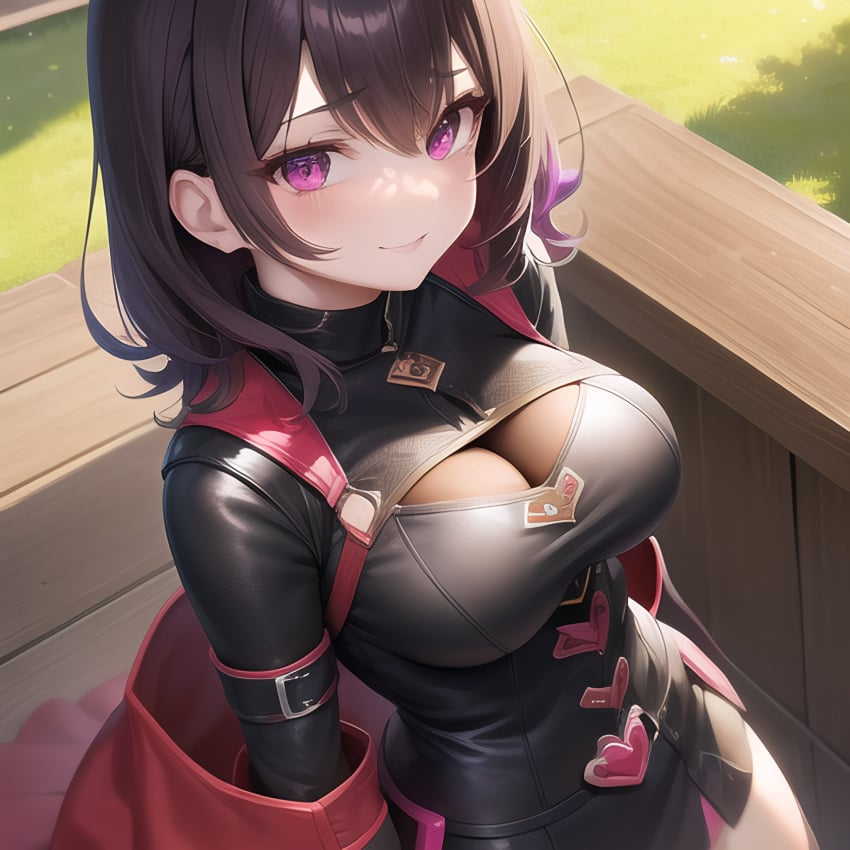 ai_generated breasts clothed_female clothing evil_grin evil_smile itai_no_wa_iya_nano_de_bougyoryoku_ni_kyokufuri_shitai_to_omoimasu maple_leaf stable_diffusion