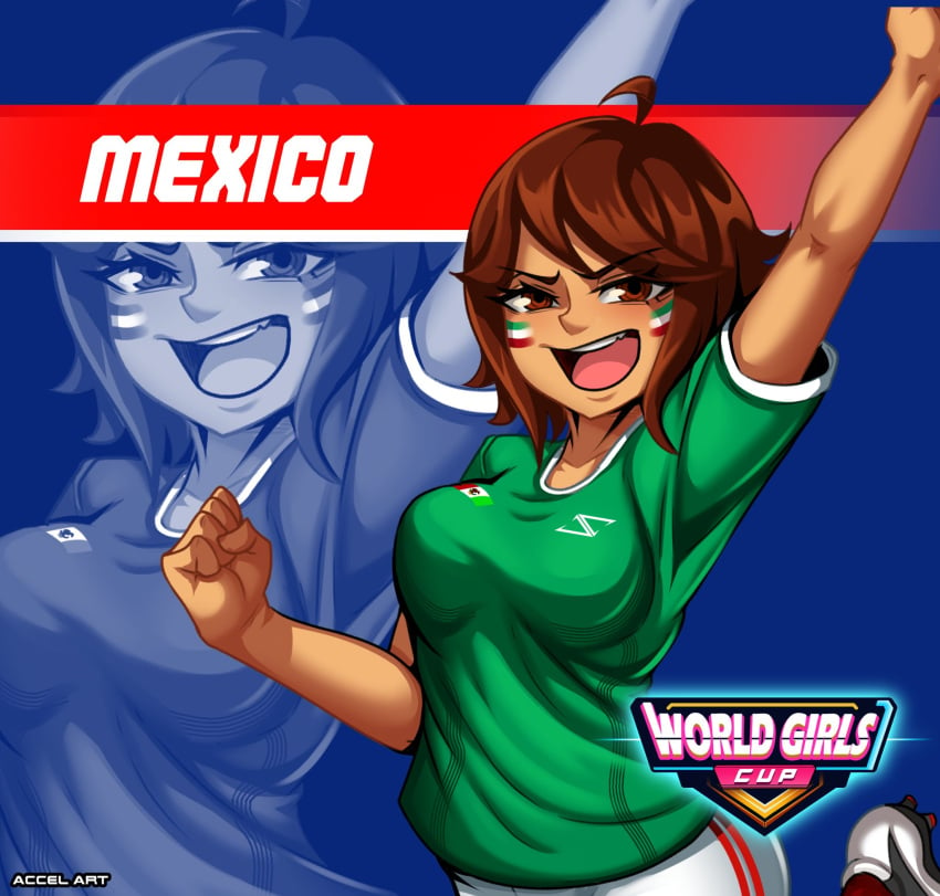 accelart big_breasts game_cg mexican_female mexico-chan_(accelart) national_personification soccer soccer_uniform world_cup