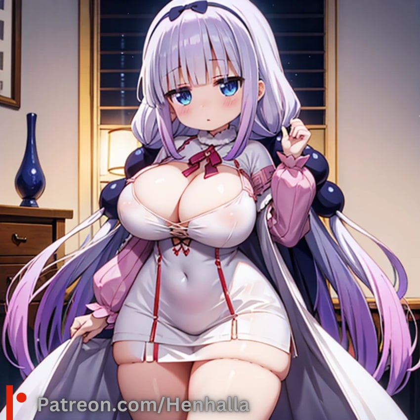 1girls ai_generated big_breasts blue_eyes breasts dress henhalla kanna_kamui solo solo_female young younger_female