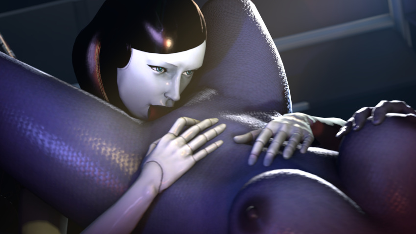 3d alien android areola asari big_breasts breasts cunnilingus cyborg edi feedbag_cunnilingus_position female female_only holding huuu large_breasts liara_t'soni mass_effect mass_effect_3 nipples nude oral robot source_filmmaker tongue tongue_out uncensored video_games yuri