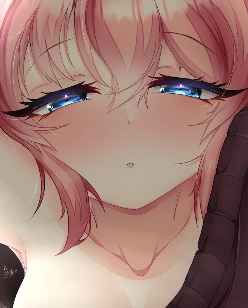 1girls blue_eyes blush blush_lines close-up close_up closeup doki_doki_literature_club female female_focus kissy_face light_skin onyxvoyd pov sayori_(doki_doki_literature_club) solo_focus strawberry_blonde_hair suggestive