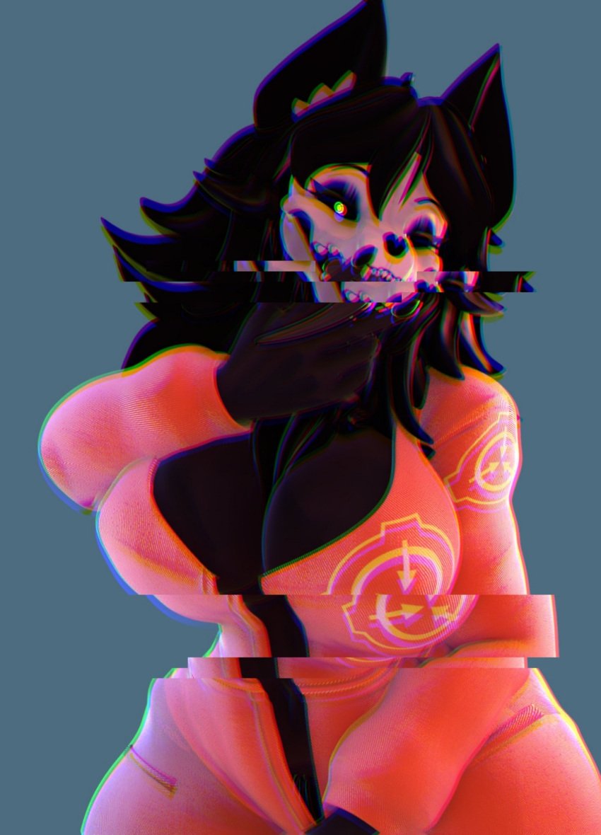 1girls 3d big_breasts effects female_only glitch_effect huge_breasts jumpsuit kaizosn mal0 malo monster_girl scp-1471 scp-1471-a scp_foundation skull_head solo