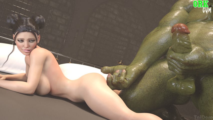 3d 3dx bed bedroom brodie ekfylia female fluffergirl human human_female indoors larger_male light-skinned_female light_skin male male/female orc orc_cock orc_male orked.cum size_difference smaller_female taidoro