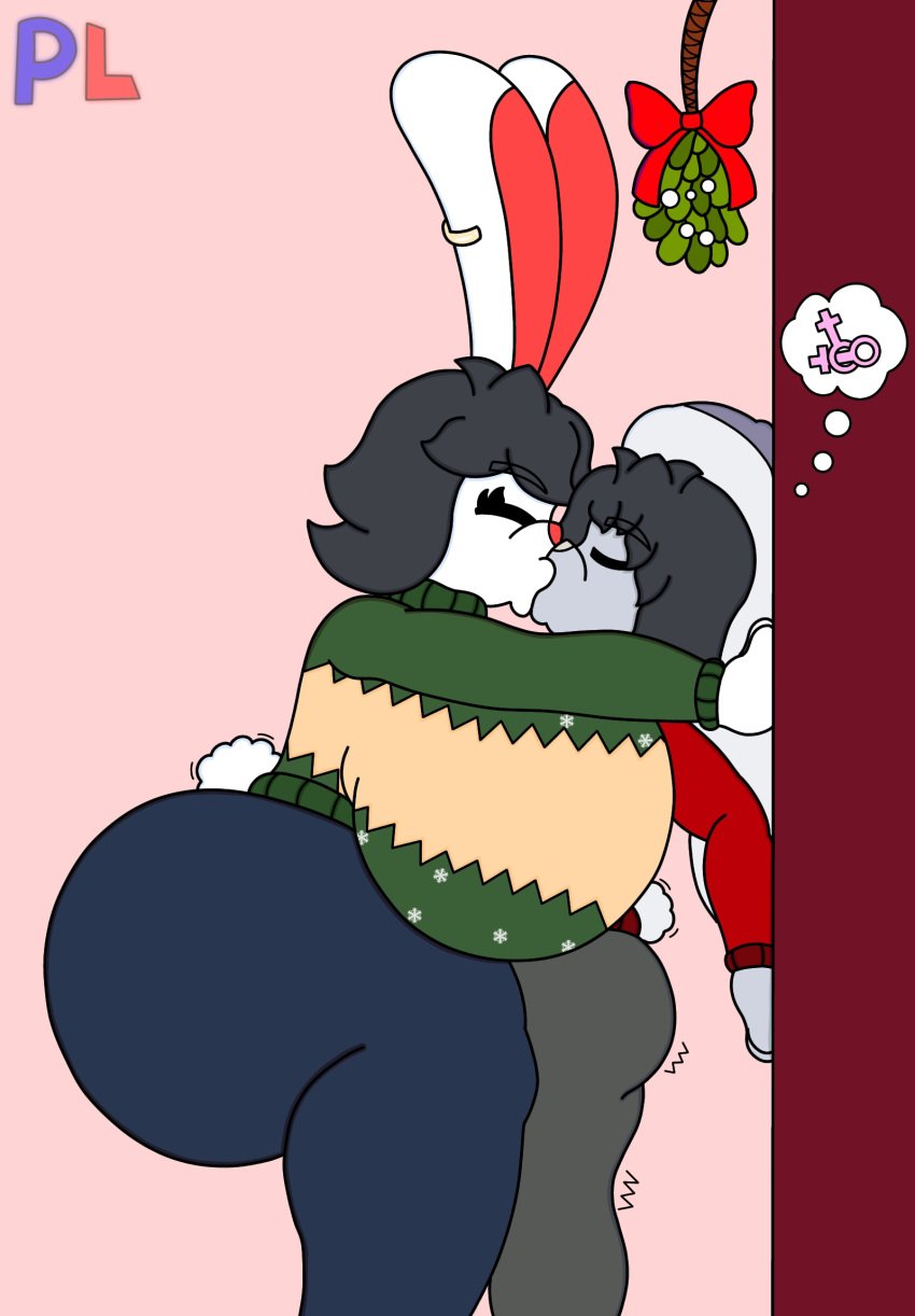 2girls big_ass big_breasts bisexual bisexual_female black_hair bunneric bunny bunny_ears christmas christmas_outfit clothing female from_side furry furry_female gigantic_ass gigantic_breasts hyper hyper_ass hyper_breasts incest incestuous_fantasy kissing lagomorph leporid lesbian_kiss milf mistletoe mommy mother_and_daughter original_character pldrawings rabbit short_hair sweater thick_ass thick_thighs thunder_thighs vena_nora white_fur yuri