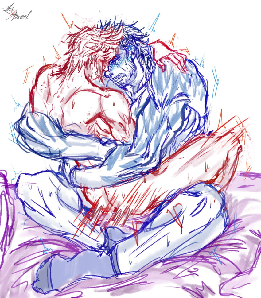 2boys 2d 2males artist_name artist_signature blush blush_lines blushing blushing_face final_fantasy final_fantasy_xv gay gay_male gladiolus_amicitia lovexazrael male male/male male_only muscular on_bed prompto_argentum sitting_on_lap sitting_on_penis sketch skinny tremble_lines tremble_spikes twink video_game_character video_games yaoi