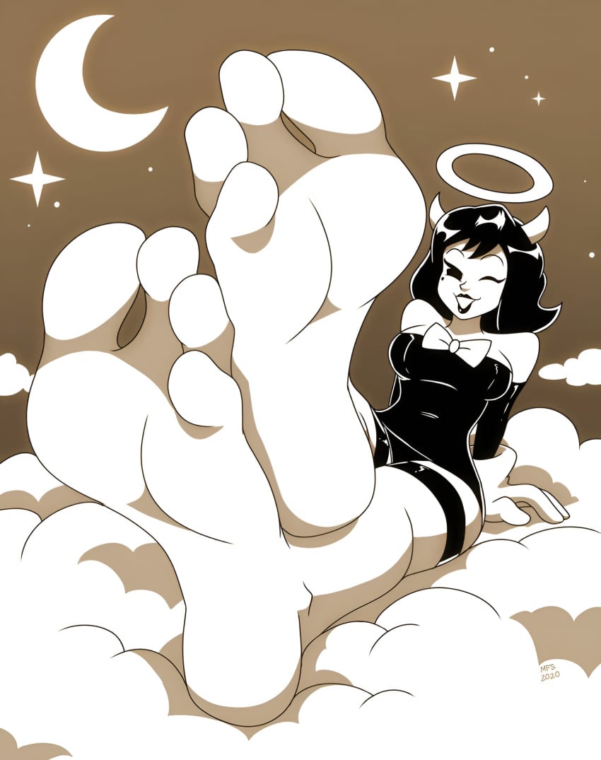 2d 4_toes alice_angel bendy_and_the_ink_machine crossed_legs feet feet_focus female female_focus female_only foot_fetish foot_focus mostlyfunstuff presenting_feet soles soles_female soles_fetish winking_at_viewer