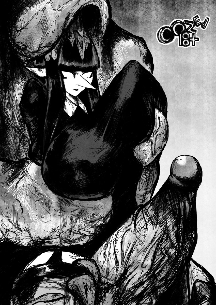 1girls big_breasts big_penis black_and_white captured clothed fondling_breast garter_straps huge_cock large_breasts leeper_parasite_(oozed) leeper_parasite_(witchdoctordb) monster oozed penis penis_between_thighs pointy_nose slime slime_monster stockings stuck thick_thighs thigh_high uniform unknown_character witchdoctordb