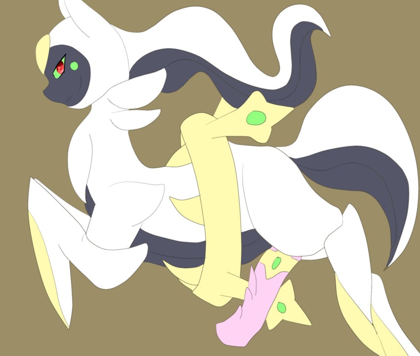 1boy arceus featherystorm feral floating legendary_pokemon looking_at_viewer male male_only male_pokemon nintendo penis pokemon red_eyes smile solo solo_male unusual_penis video_games