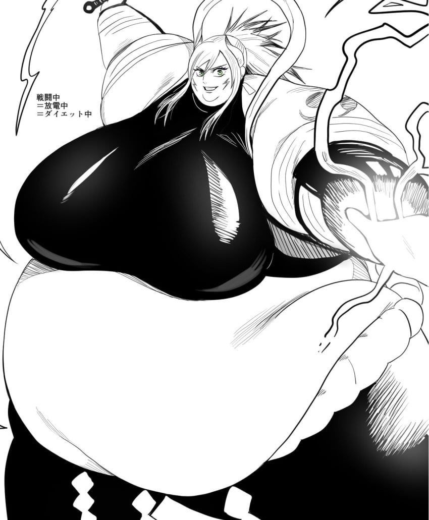 1girls black_and_white electric_markings electric_powers fat fat_fetish large_belly large_breasts light-skinned_female midriff nikutsuki obese ssbbw