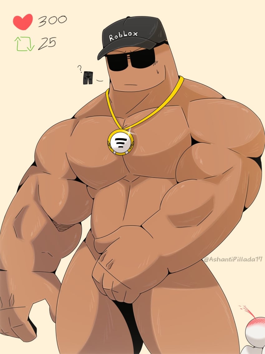 ashantipillada_(artist) covered_penis glasses naked_male nose_bleed robloxian