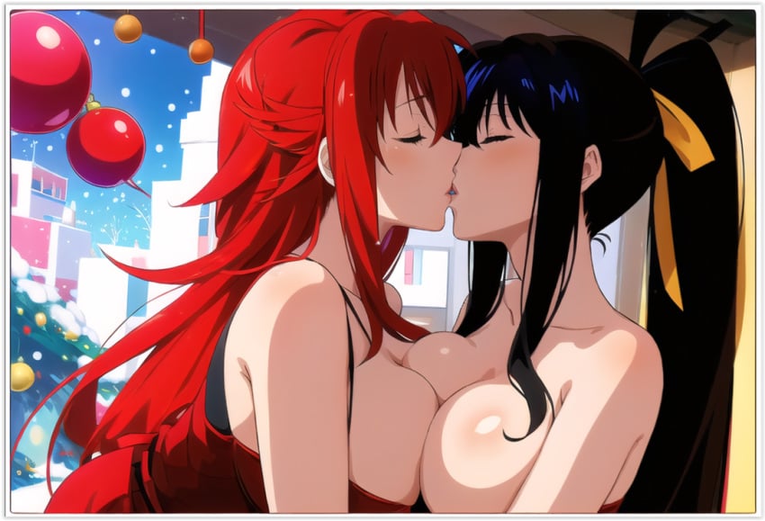 2females 2girls 2women ai_generated akeno_himejima christmas girl_on_girl high_school_dxd lesbian_couple lesbian_kiss lesbian_sex lovers rias_gremory sapphic yuri yuri yuri