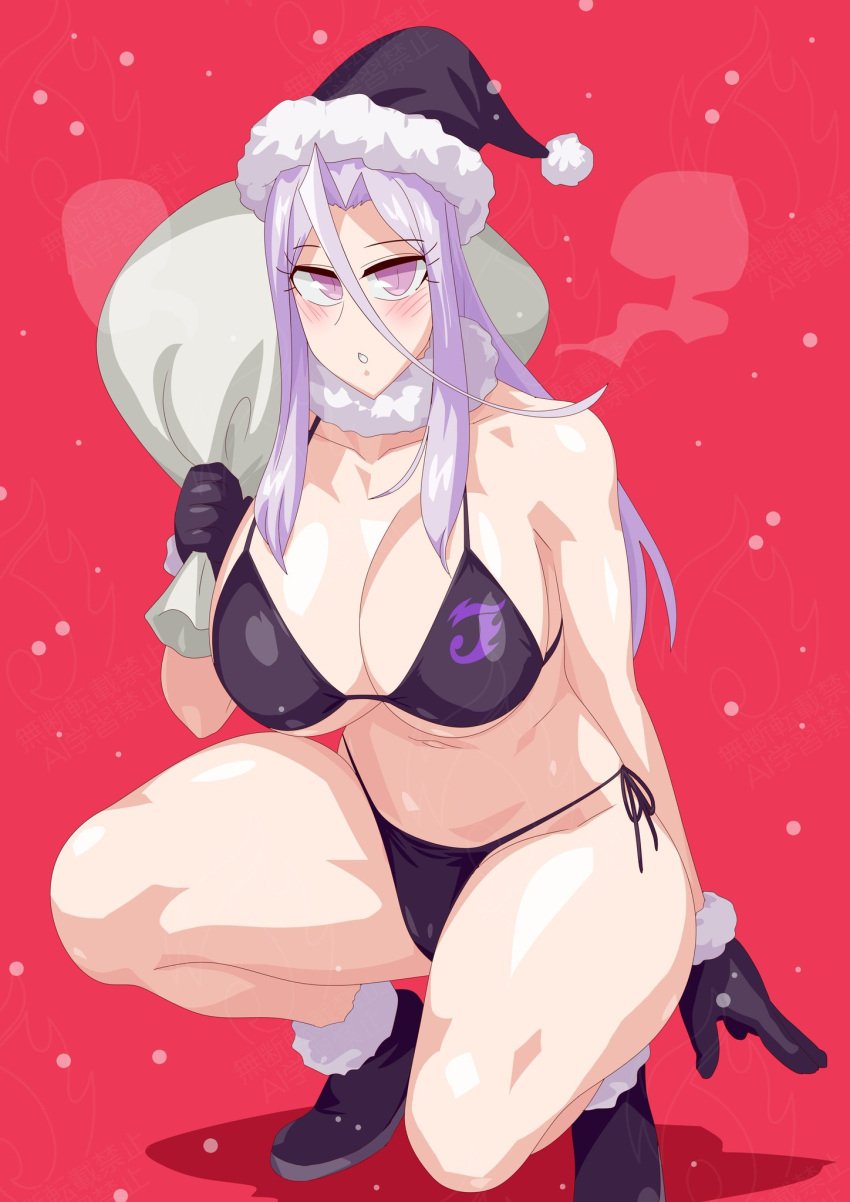 1girls big_breasts bikini bikini_bottom bikini_top black_bikini black_bikini_bottom black_bikini_top black_gloves christmas christmas_headwear female female_only fuuto_pi kamen_rider kamen_rider_w otokam1117 red_background snow snowing tagme tokime white_eyes white_hair white_skin