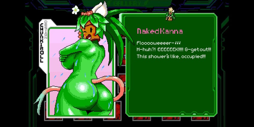 1girls ass blaster_master breasts chunkiroll embarrassed female kanna_(blaster_master) nude pixel_art tagme wet