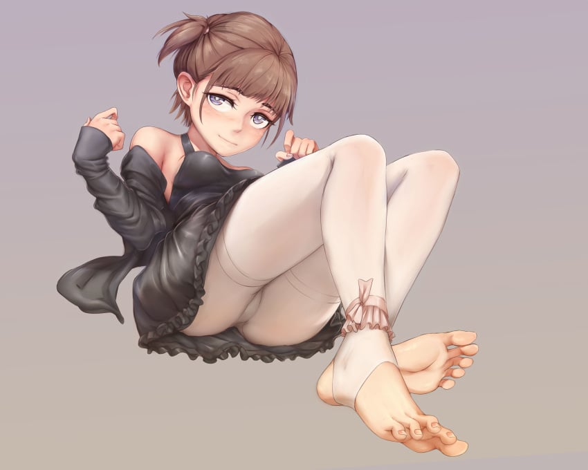 1girls ballerina ballet black_skirt blank_background brown_hair can_feng_da_bai_ying feet female female_only flexible_toes foot_fetish legs long_toes presenting_feet spread_toes toes white_pantyhose