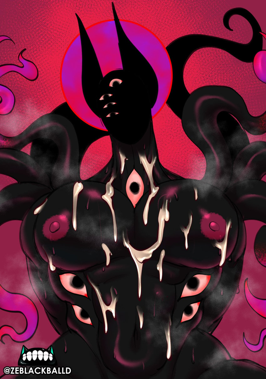 alien alien_boy cum cum_on_body cum_on_breasts dark_skin eldritch_abomination eldritch_horror huge_nipples man_boobs moobs nightmare_fuel steaming_body sweaty the_apostle_(zeblackballd) ze_blackball.d zeblackballd_(artist)