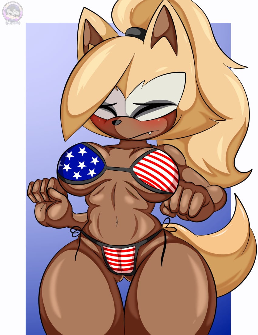 2024 absurd_res american_flag american_flag_bikini anthro ass big_butt bikini bikini_bottom bikini_top breasts brush brushing camel_toe canid canine canis closed_eyes clothed clothing female flag_bikini full_cleavage fur hair hi_res idw_publishing mammal multicolored_body multicolored_fur nervous partially_clothed ponytail sega side-tie_bikini simple_background sirjzau skimpy_bikini skimpy_swimwear solo sonic_(series) sonic_the_hedgehog_(comics) sonic_the_hedgehog_(idw) sonic_the_hedgehog_(series) string_bikini swimwear tail tan_body tan_fur tight_bikini tight_clothing tight_swimwear two-piece_swimsuit under_boob united_states_of_america watermark whisper_the_wolf wolf wolf_tail yellow_body yellow_fur