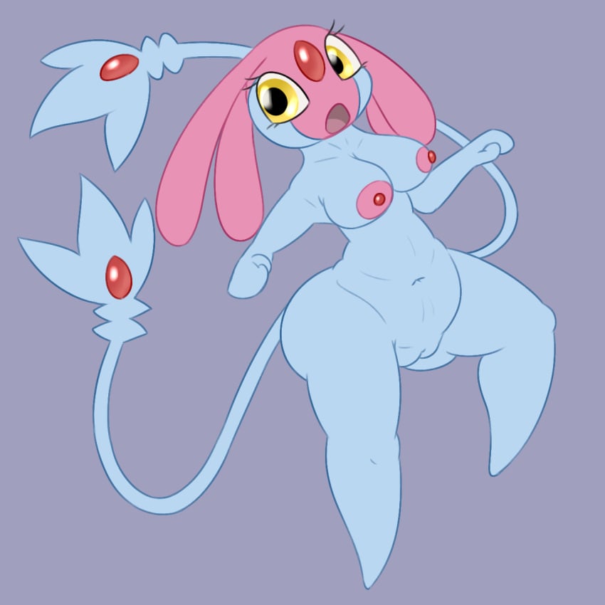 anthro areola ass big_breasts blue_skin breasts erect_nipples eyelashes female hi_res humanoid legendary_pokemon mammal mesprit navel nintendo nipples nude open_mouth pink_skin pokemon posexe pussy simple_background slightly_chubby solo spread_legs spreading thick_thighs tongue video_games voluptuous wide_hips yellow_eyes