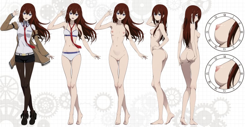 1girls ass ass_grab bikini blue_eyes breasts character_sheet female_focus female_only full_body long_hair looking_at_viewer makise_kurisu medium_breasts multiple_views nanikairu nude nude_female pasya-pasya posing pussy red_hair steins;gate thigh_gap tie uncensored