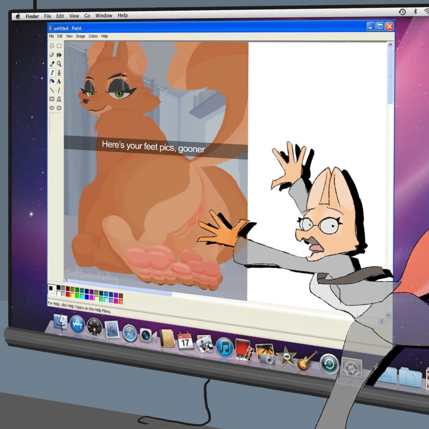 anthro anus apple_inc. apple_macintosh ass bedroom_eyes canid canine caption clothing diane_foxington digital_media_(artwork) digital_painting_(artwork) dreamworks english_text eyebrow_piercing eyelashes eyewear facial_piercing feet female foot_fetish foot_focus fox full-length_portrait genitals glasses green_eyes hi_res hindpaw humanoid_feet imac lidded_eyes lineless looking_back mammal meme microsoft microsoft_paint_(copyright) microsoft_windows nails narrowed_eyes necktie nude painting_(artwork) pawpads paws piercing pink_anus pink_pawpads pink_pussy plantigrade portrait projector pussy raised_tail running scared seductive selfdestructking shadow simple_background smile snapchat solo spread_butt spreading suit tail talking_to_viewer text the_bad_guys toenails toes windows_xp