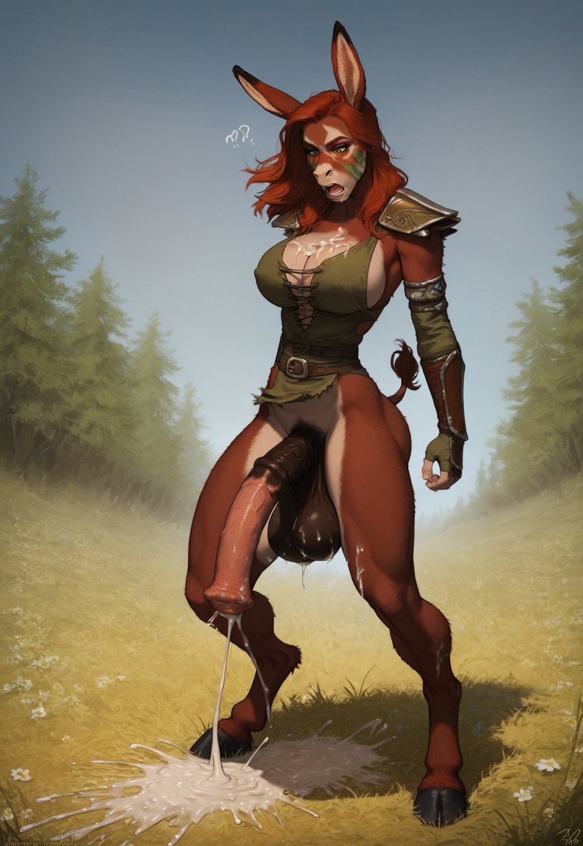 1futa aela_the_huntress ai_generated anthro balls big_balls big_breasts big_penis breasts civitai cum cum_on_body cumming donkey furry futa_only futanari futazealot horsecock huge_cock red_hair skyrim solo tail the_elder_scrolls transformation