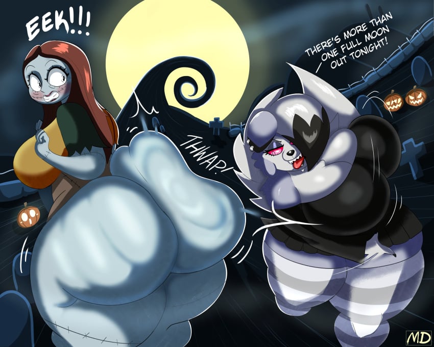 2girls anthro ass ass_slap big_ass bottom_heavy bubble_butt dat_ass dialogue fat_ass huge_ass jiggle jiggling_ass large_ass mackdazzle massive_ass nightmare_before_christmas original png sally_(the_nightmare_before_christmas) slapping_ass spanking text the_nightmare_before_christmas thick_ass thick_thighs wide_hips