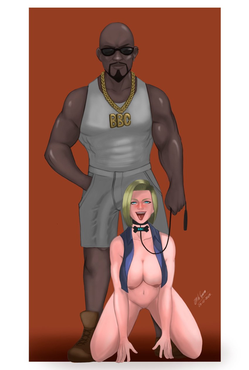 android_18 black_only blacked blonde_hair dark-skinned_male dark_penis dark_skin dragon_ball dragon_ball_super dragon_ball_z huge_breasts huge_cock interracial jfdeguerra leashed_collar raceplay thick_thighs underwear undressing wide_hips