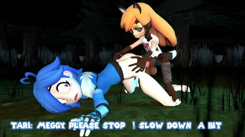 1futa 1girl 3d 3d_(artwork) blue_hair doggy_style female futa_on_female futanari knotted_penis meggy_spletzer smg4 source_filmmaker tari_(smg4) werewolf_girl