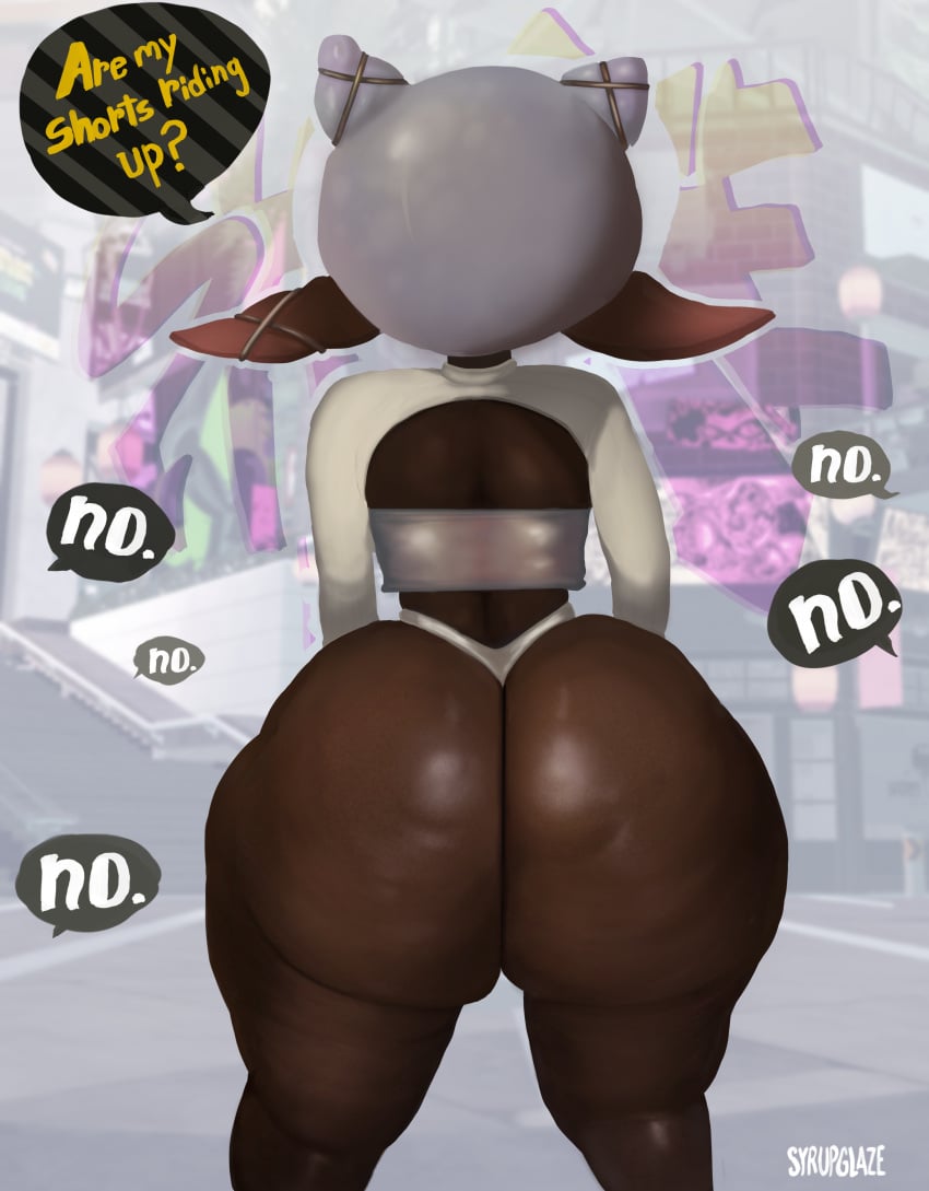 1girls ass big_ass bottom_heavy bubble_butt cellulite clothing dark-skinned_female dark_skin dat_ass dialogue fat_ass female female_only frye_(grand_festival) frye_(splatoon) grand_festival_(splatfest) huge_ass inkling inkling_girl large_ass now_or_never_horns png rear_view shorts solo splatfest splatoon splatoon_3 syrupglazed team_future_(splatfest) text thick_ass thick_thighs thunder_thighs wide_hips