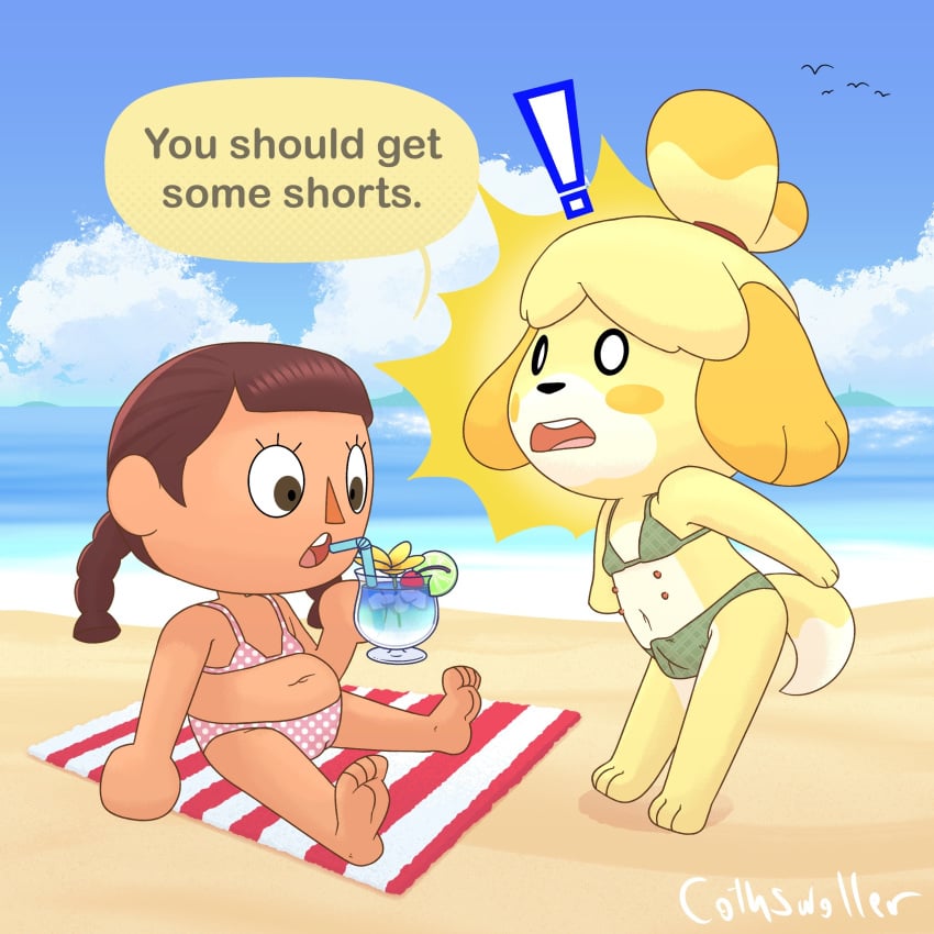 2024 3_toes 4_toes absurd_res accessory alcohol ambient_bird animal_crossing animal_genitalia animal_pussy anthro barefoot beach beach_towel beverage bikini biped black_nose blonde_hair blue_sky blush blush_stickers braided_pigtails brown_eyes brown_hair camel_toe canid canine canine_genitalia canine_pussy canis cherry clothing cocktail cothswoller day domestic_dog drinking_straw duo emanata empty_eyes exclamation_point eyelashes feet female female_anthro female_human flat_chested floppy_ears food fruit fur genitals glass green_bikini green_clothing green_swimwear hair hair_accessory hair_tie hi_res holding_cocktail human ice_cube isabelle_(animal_crossing) lime lime_slice long_hair looking_at_genitalia looking_at_pussy mammal midriff multi_nipple multicolored_body multicolored_fur multicolored_towel navel nintendo nipples orange_nose outside pattern_bikini pattern_clothing pattern_swimwear pattern_towel paws pink_bikini pink_clothing pink_nipples pink_swimwear pink_tongue plaid plaid_bikini plaid_clothing plaid_swimwear plant plantigrade polka_dot_bikini pussy red_hair_tie red_towel sea seaside shih_tzu shocked short_hair side_view signature sitting sky soles spade_bulge standing striped_towel stripes swimwear tail tan_body tan_skin teeth toes tongue towel toy_dog twintails two_tone_bikini two_tone_body two_tone_fur two_tone_tail two_tone_towel villager_(animal_crossing) water white_bikini white_body white_clothing white_eyes white_fur white_swimwear white_tail white_towel yellow_blush yellow_body yellow_ears yellow_fur yellow_tail