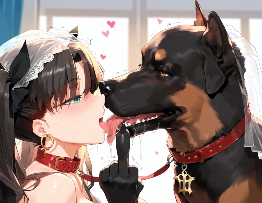 1girls ahe_gao ai_generated animal anime_style bangs bestiality black_fur black_hair blush breasts bridal_veil canine collar dog_girl drool_on_face drool_string drooling drooling_tongue earrings fate_(series) female fucked_silly gloves heart jarosh jewelry kissing leash licking long_hair married_to_feral open_mouth ribbon saliva saliva_drip saliva_on_tongue saliva_string saliva_trail straight tohsaka_rin tohsaka_rin_(cosplay) tongue tongue_kiss tongue_out trembling twintails veil veil_only wedding_dress wedding_veil zoophilia