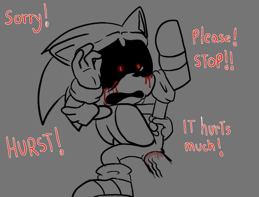 anal ankifun ass blood digital_media_(artwork) english_text gay guro open_mouth penetration penis questionable_consent rape red_eyes scared_expression sonic.exe sonic.exe_(character) sonic.exe_(creepypasta) sonic.exe_(series) spread_legs