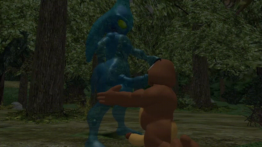 3d animated balls_touching_floor chaos_(sonic) chaos_0 forest_background gay gay_male gay_sex goomba green_eyes hand_on_thigh hands_on_head interspecies looking_down_at_partner loop looping_animation mario_(series) monster penis penis_twitch prisma3d sonic_(series) standing sucking_penis water_body