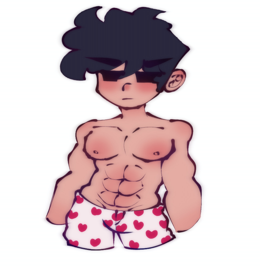 abs black_eyes black_hair blush clothed clothing clownyfool fnf_mods friday_night_funkin friday_night_funkin_(baddies_mod) gay looking_at_viewer male male_only nipples nova_cynosa partially_clothed underwear underwear_only