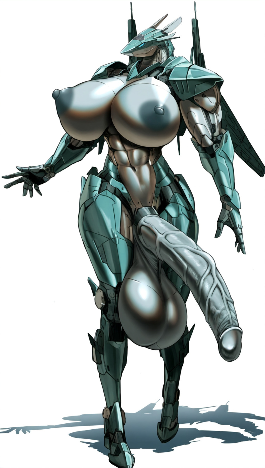 1futa abs ai_generated artistic balls breasts futanari hyper hyper_balls hyper_breasts hyper_penis mecha nai_diffusion orbital_frame simple_background solo veiny_penis zone_of_the_enders