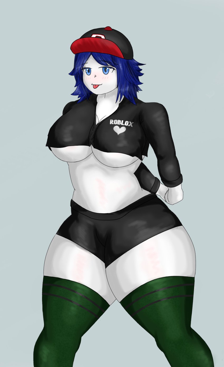 asking_for_it big_breasts blue_eyes blue_hair breasts digital_drawing_(artwork) female female_focus female_only green_thighhighs guest_(roblox) ready_for_sex ready_to_fuck roblox shift_bloxx thick_thighs thigh_highs thighhighs thighs underboob