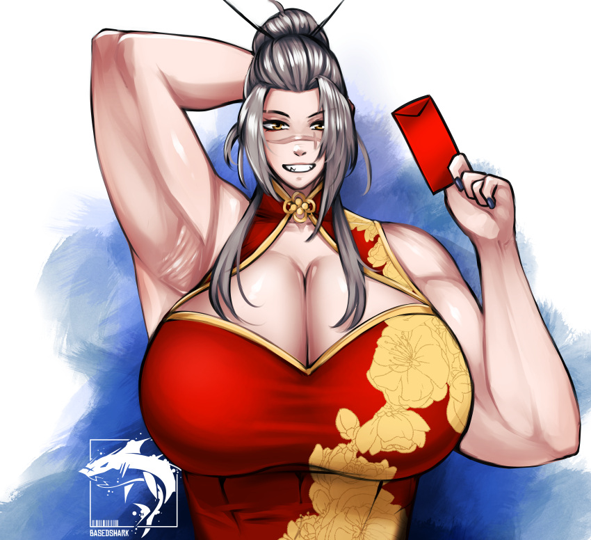 1girls basedshark big_breasts breasts busty cleavage curvaceous curvy curvy_body curvy_female curvy_figure female huge_breasts large_breasts lunar_new_year original original_character scar scar_on_face voluptuous