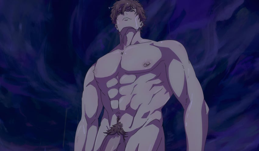 1boy 2024 4chan_thread abs bara bucchigiri?! completely_nude edit happy_trail hi_res large_pectorals male male_only matakara_asamine muscular muscular_male navel nipples pecs pectorals penis penis_out_of_frame pubic_hair rain screenshot screenshot_edit solo wet wet_hair