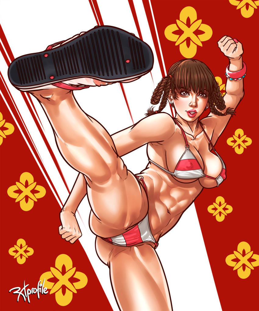 athletic athletic_female bikini brown_eyes brown_hair busty dead_or_alive female female_focus female_only hourglass_figure lei_fang long_hair makeup radprofile tagme tied_hair wide_hips