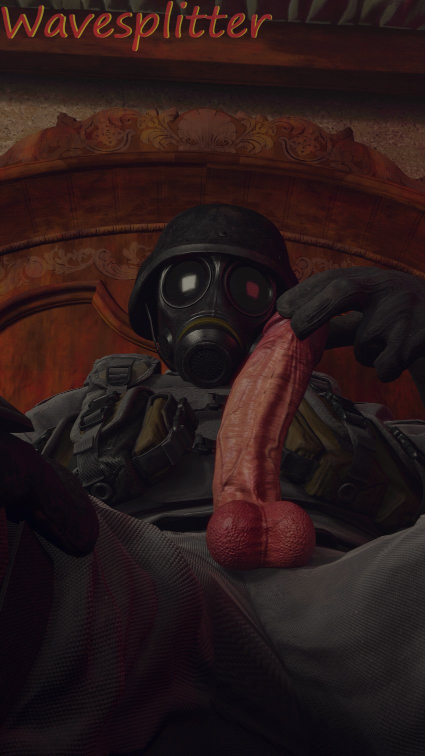 4k 9:16 armor big_penis gas_mask gasmask gear helmet hunk_(resident_evil) looking_at_viewer male masked masked_male penis solo solo_male uniform wavesplitter