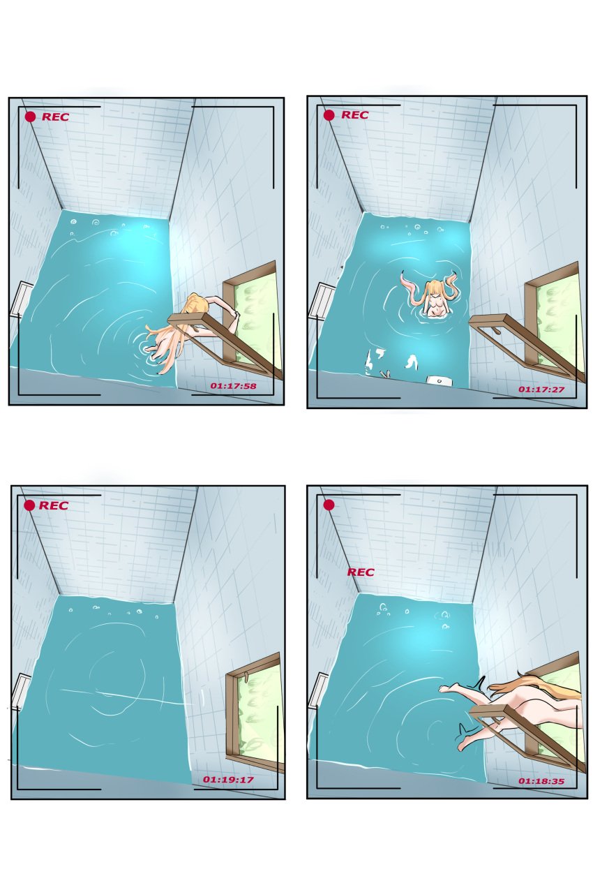 1girls air_bubbles bathroom bathtub camera_view escaping flood flooding marima666_(artist) water window