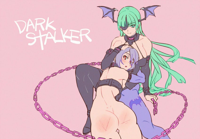 ass bondage bruised_ass chains darkstalkers dominatrix eyepatch futa_yuri_ryona lilith_aensland morrigan_aensland nude_female_clothed_female yuri