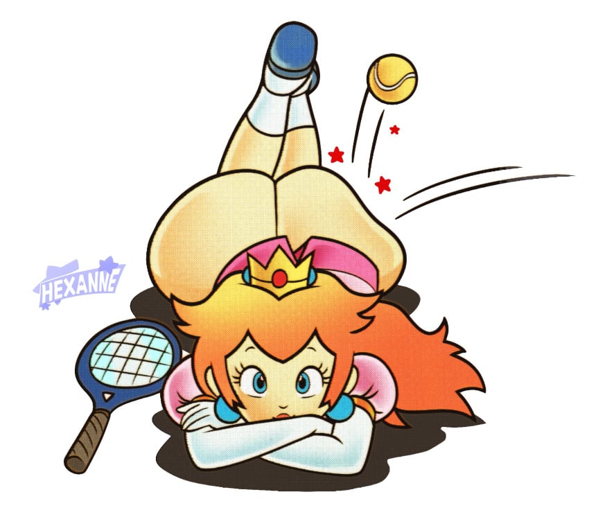 1girls ass big_ass blonde blonde_female blonde_hair blue_eyes bottom_heavy bottomless bouncing_on_ass butt butt_crack dumptruck_ass female female_focus female_only gloves hexanne jpeg legs_up looking_at_viewer lying mario_(series) mario_tennis nintendo no_panties princess_peach prone_bone solo solo_female solo_focus tennis_ball tennis_racket