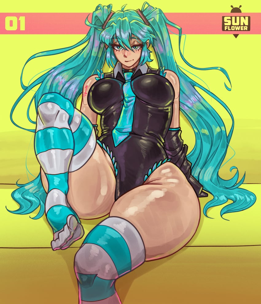 1girls big_breasts hatsune_miku huge_ass long_hair looking_at_viewer solo_female sunflower_art tagme thick_thighs vocaloid