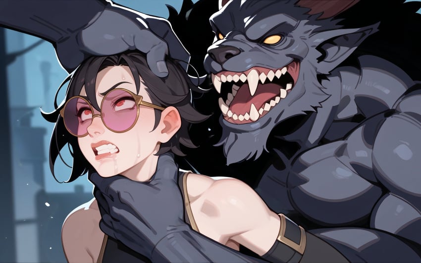 1girls 2boys 2boys1girl 2monsters abuse ai_generated asphyxiation black_hair brinkai choking clenching_teeth drooling eyelashes girl glasses hand_on_another&#039;s_head league_of_legends lips monsters multiple_boys multiple_monsters rape red_eyes sentinel_vayne short_hair small_breasts struggling sunglasses sweat the_ruined_king_saga thigh_boots vayne zoophilia