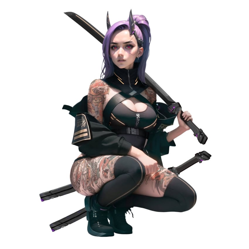 ai_generated lilith_(lust_goddess) lust_goddess nutaku purple_hair tattoo